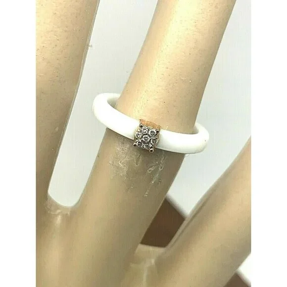 Engagement Promise Ring Diamond Rose Tone Sterling Silver White Ceramic … - Picture 7 of 11